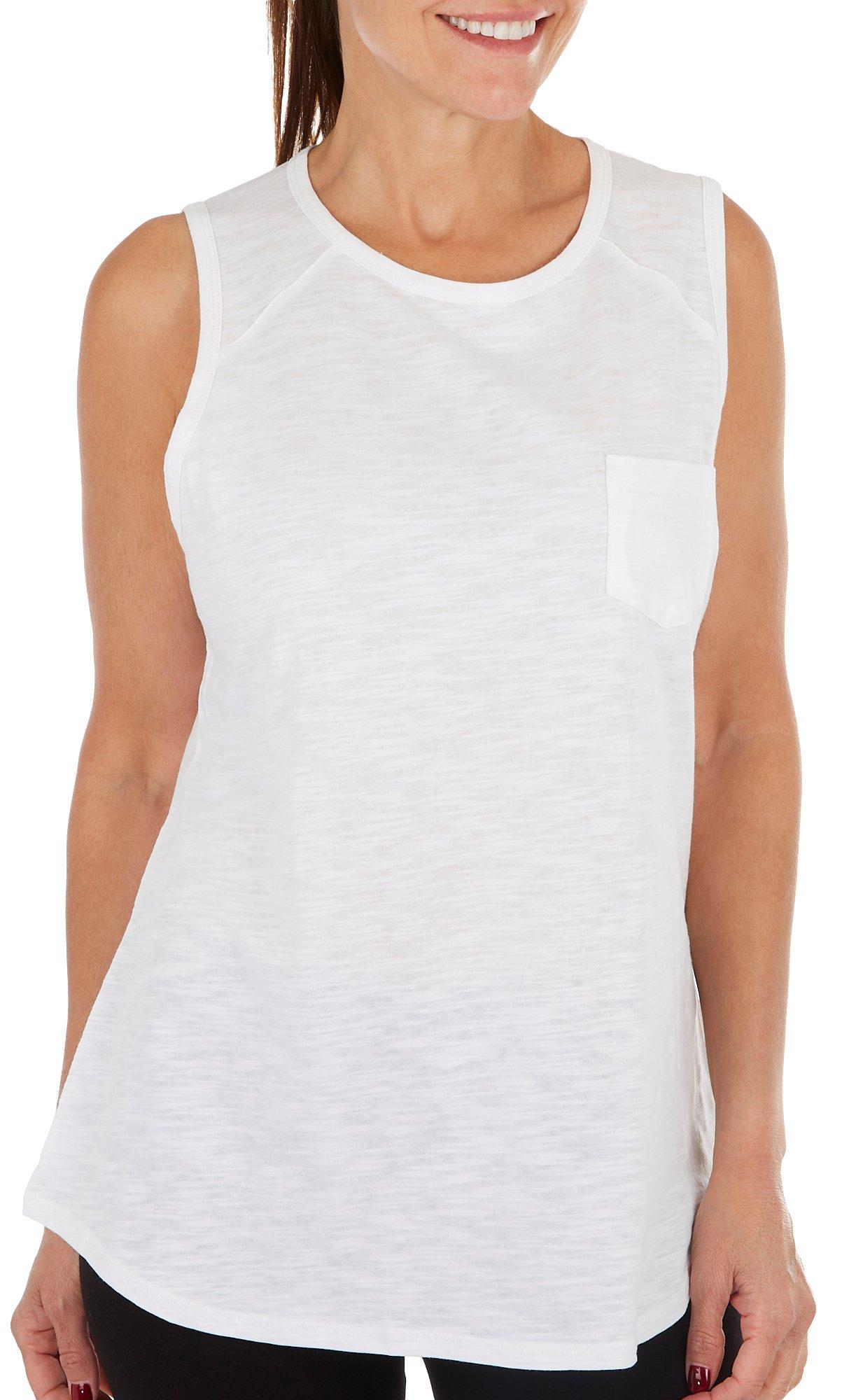 Womens Solid Pocket Slub Tank Top