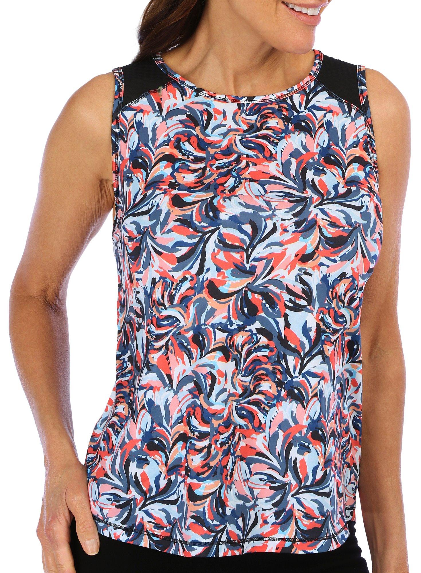 RB3 Active Womens Back Cutout Painted Floral Tank Top