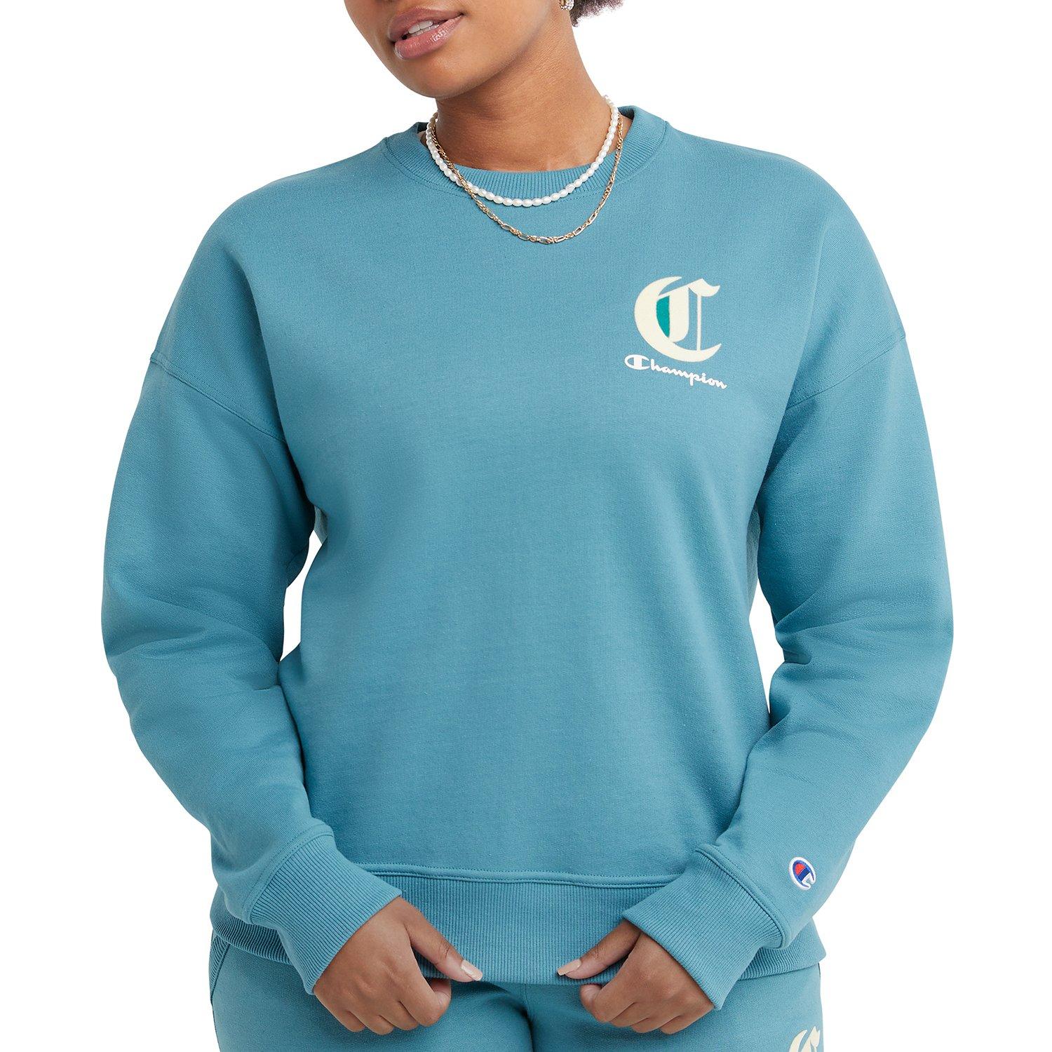 Champion Womens Powerblend Corner Logo Crew Neck Sweatshirt