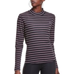Champion Womens Mock Neck Ribbed Striped Long Sleeve Tee