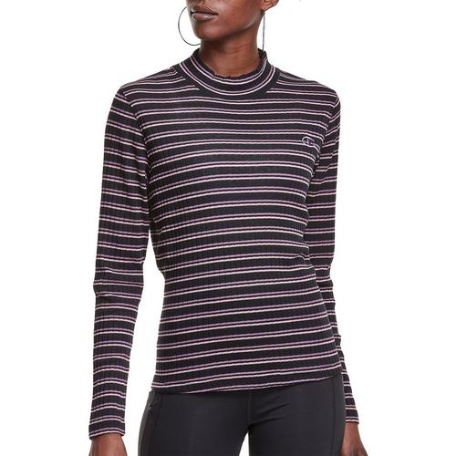 Champion Womens Mock Neck Ribbed Striped Long Sleeve