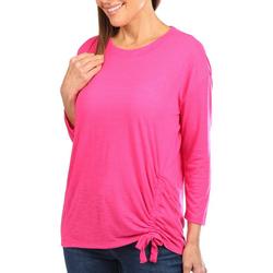 Womens Side Tie Ruched 3/4 Sleeve Top