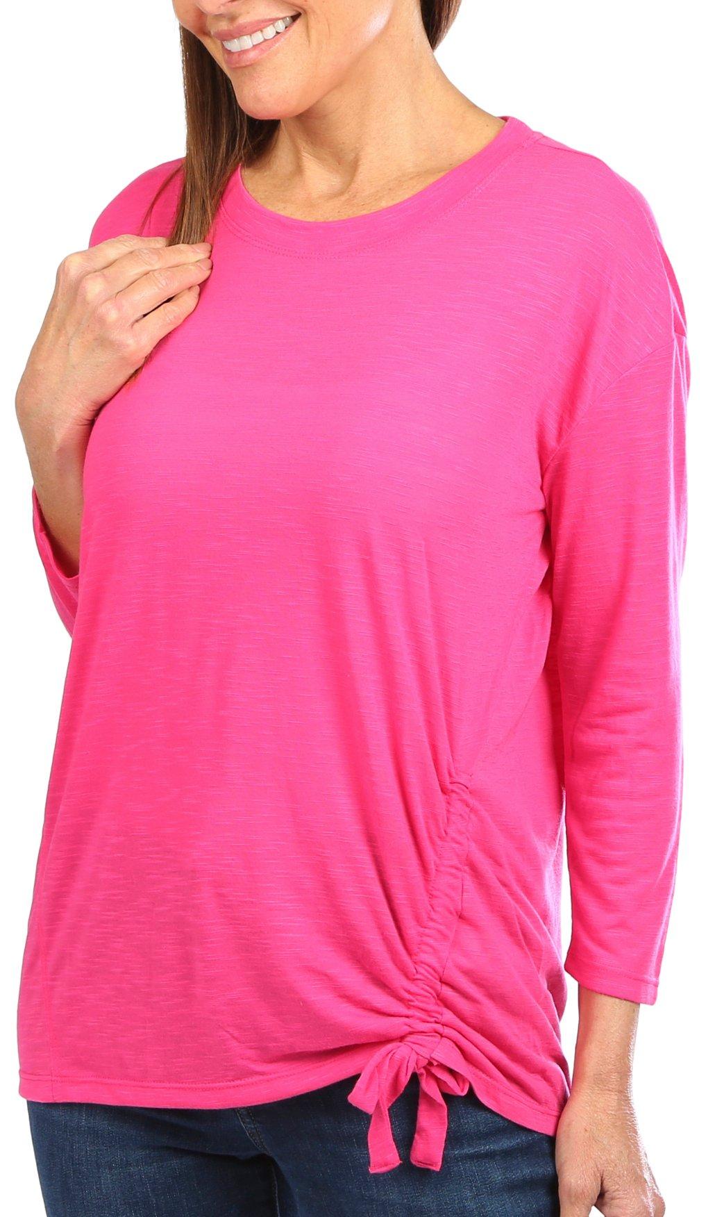 Womens Side Tie Ruched 3/4 Sleeve Top