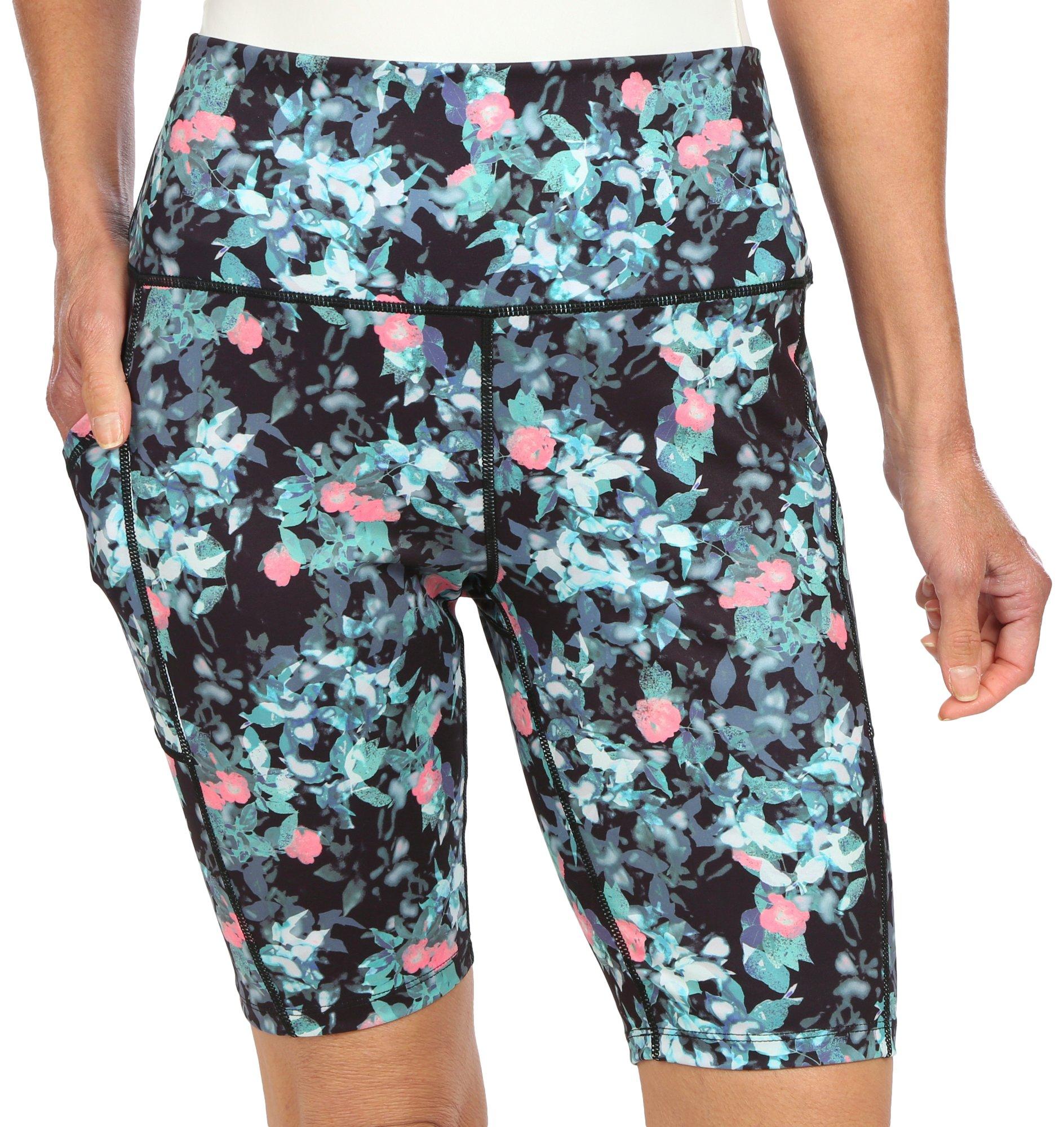 Womens 9.5 in. Floral Print Pocket Bike Shorts