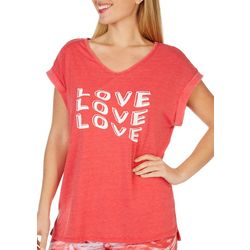 Brisas Womens Love Love Love V-Neck Cap Sleeve Shirt