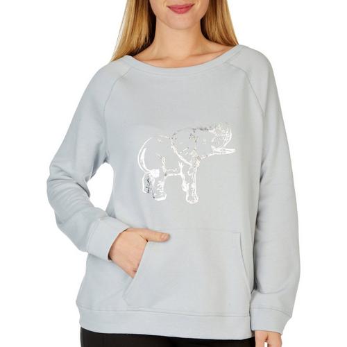 Brisas Womens Long Sleeve Elephant Scoop Pullover Sweatshirt