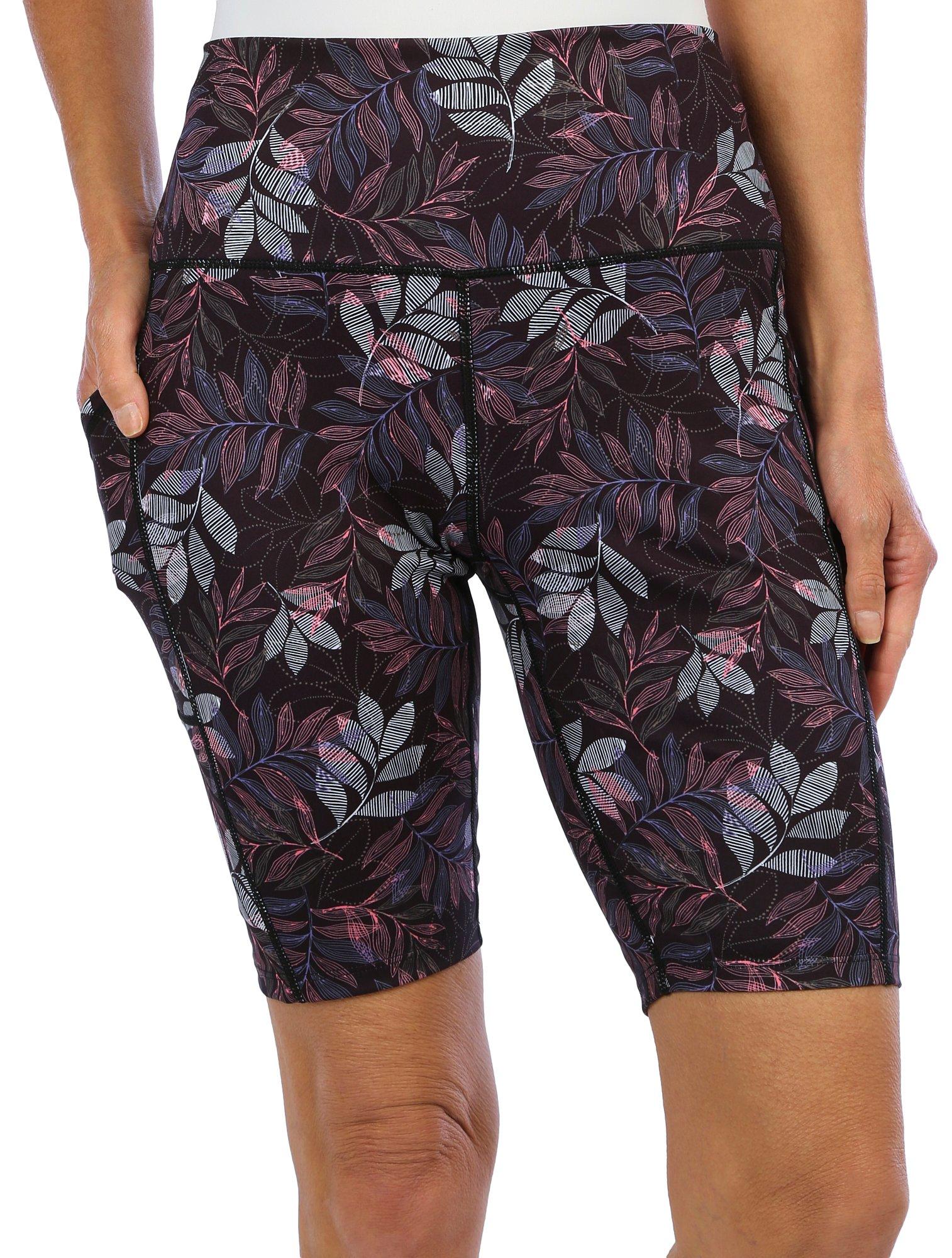 Womens 9.5 in. Tropical Print Pocket Bike Shorts
