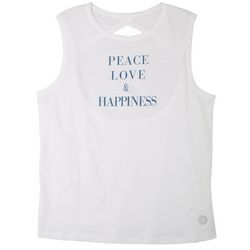 Brisas Womens Peace Love Happiness Open Back Tank Top