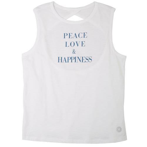 Brisas Womens Peace Love Happiness Open Back Tank
