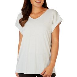 Brisas Womens Solid Roll Sleeve Top