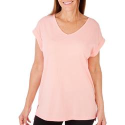 Womens Solid Short Roll Cuff Sleeve  Top