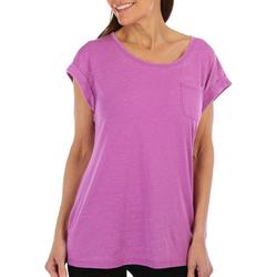Womens Solid Scoop Neck Cuff Short Sleeves  Top
