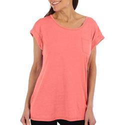Womens Solid Scoop Neck Cuff Short Sleeves  Top