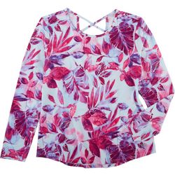 Coral Bay Womens Floral Criss Cross 3/4 Sleeve Top