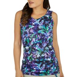 Womens Watercolor Scoop Neck Ruched Tank