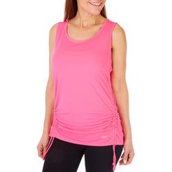 Womens Solid Scoop Neck Ruched Tank