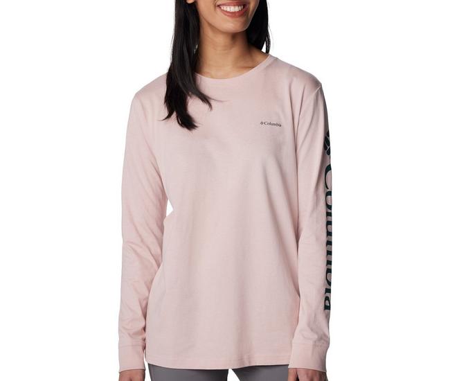 Reel Legends Womens Medium Active T-Shirt Pink Stripes V-Neck Long Sleeves