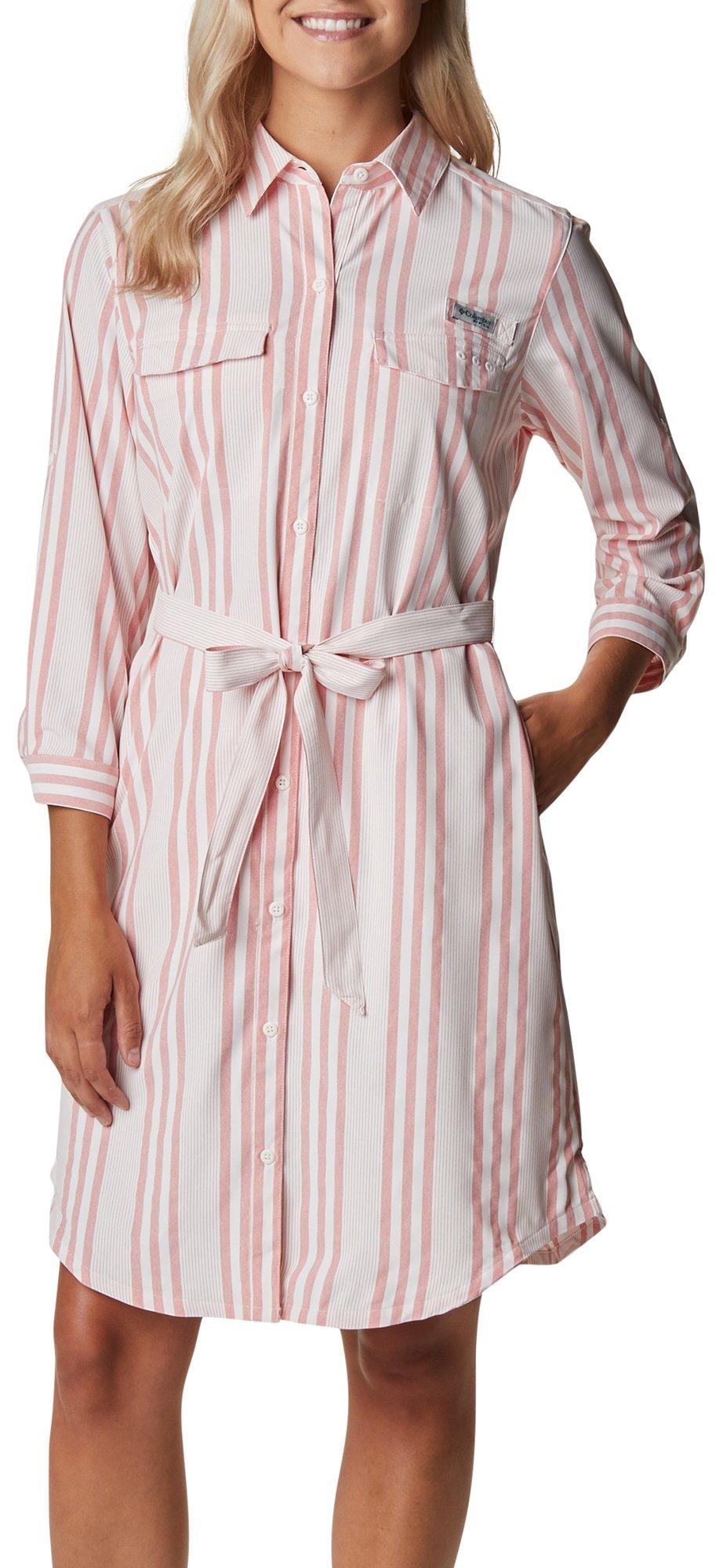 Columbia PFG Womens Sun Drifter Woven Stripe Belted Dress