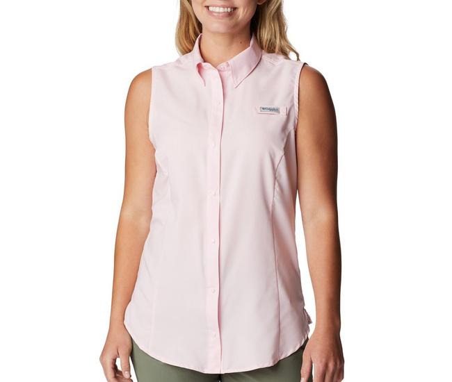 columbia woman large pink PFG multi pocket vented long sleeve Fishing shirt