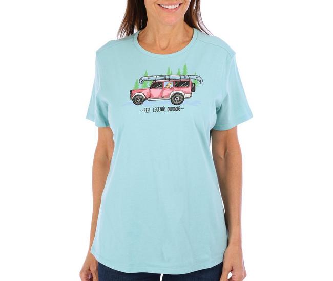 Reel Legends Womens Outdoors Solid Short Sleeve Tee - Light Turquoise - Large