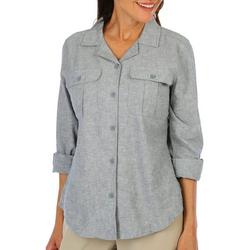 Womens Solid Cotton Linen Long Sleeve Top