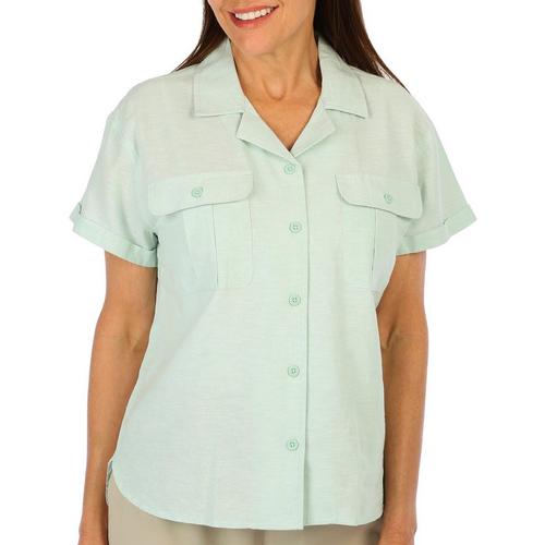Reel Legends Womens Cotton Linen Short Sleeve Shirt