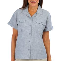 Womens Cotton Linen Short Sleeve Shirt