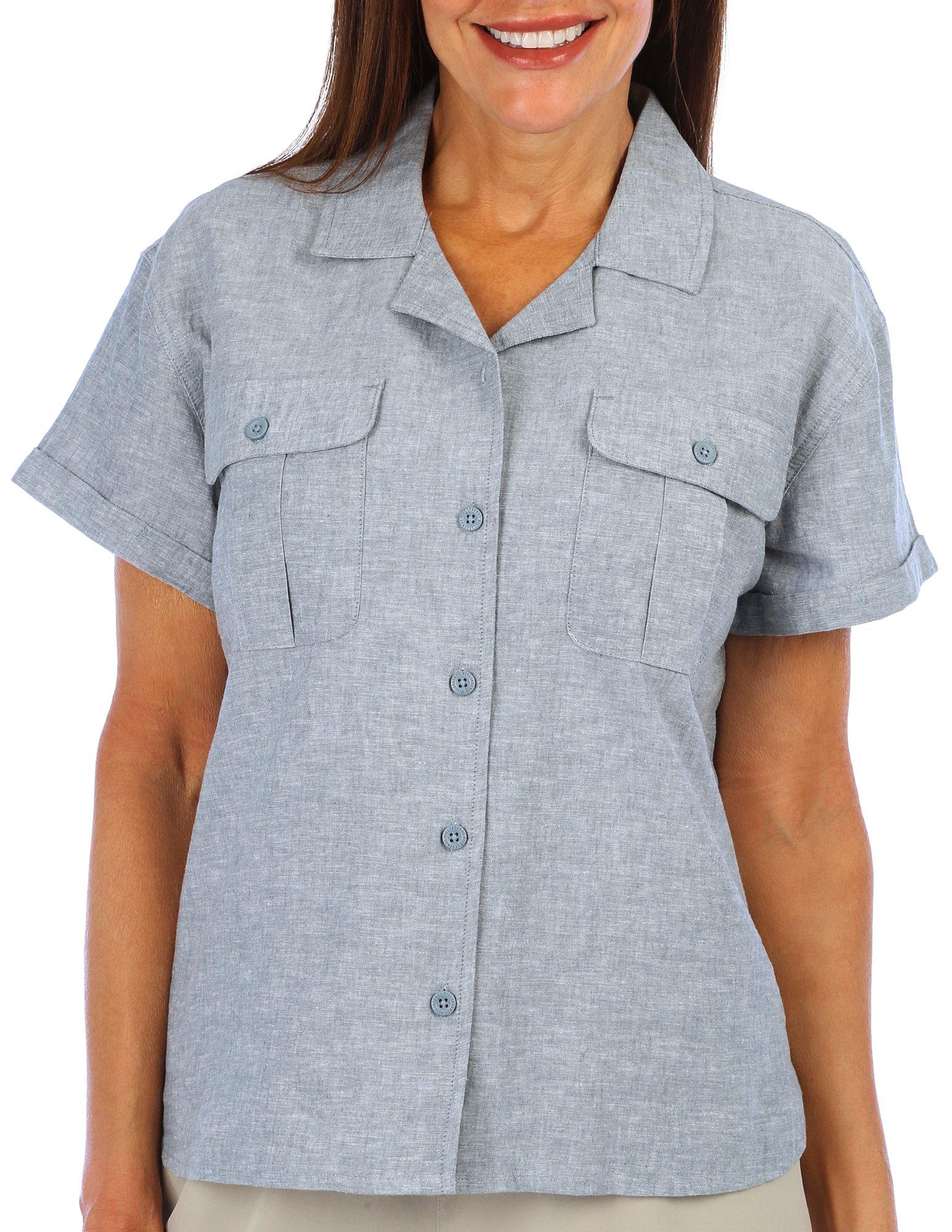 Womens Cotton Linen Short Sleeve Shirt