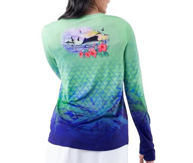 Guy Harvey Aqua Green Long Sleeve Shirt Womens M Medium Fishing