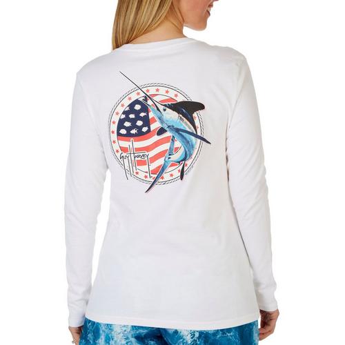 Guy Harvey Womens Americana V-Neck Long Sleeve T-Shirt