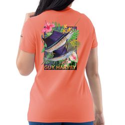 Guy Harvey Womens Floral Sail Fish V-Neck T-Shirt
