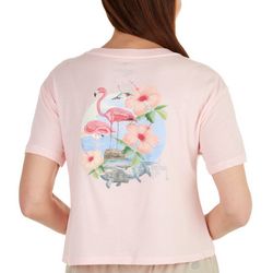 Guy Harvey Womens Flamingo Short Sleeve Cropped T-Shirt
