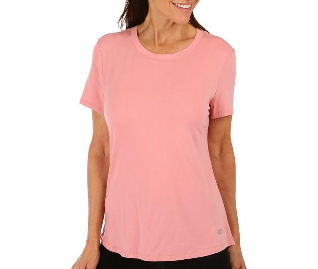 Reel Legends Womens Crew w/ Back Ruched Short Sleeve Top - Blush - Large