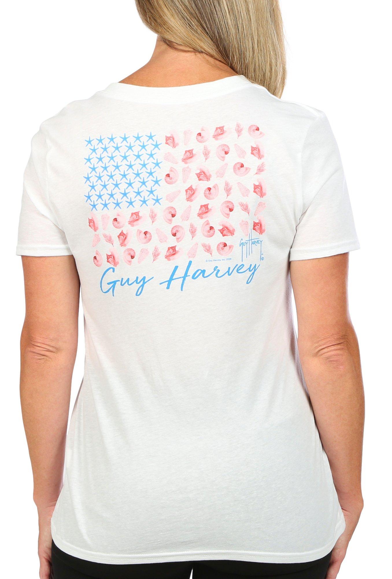 Guy Harvey Womens Shell Flag Graphic V-Neck Tee