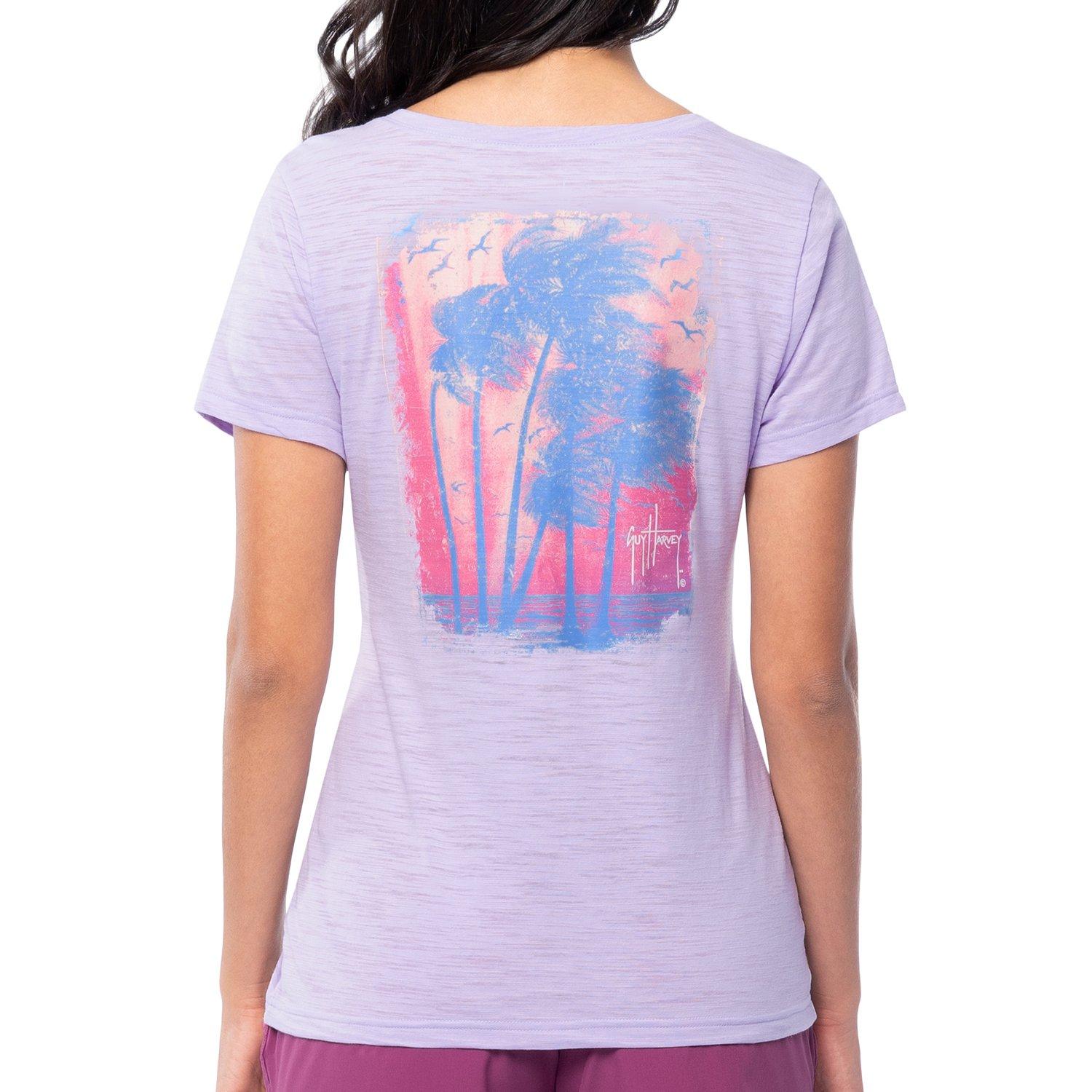 Guy Harvey Womens Heathered Coastal Palm V-Neck T-Shirt