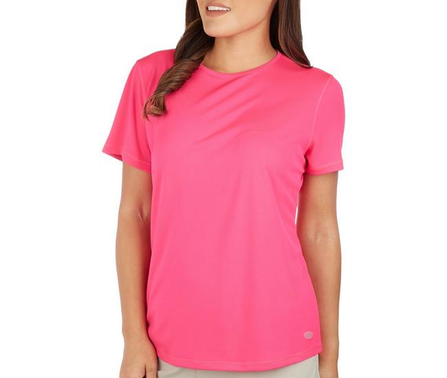 Reel Legends Womens Freeline Round Neck Short Sleeve Top - Pink Neon - Medium