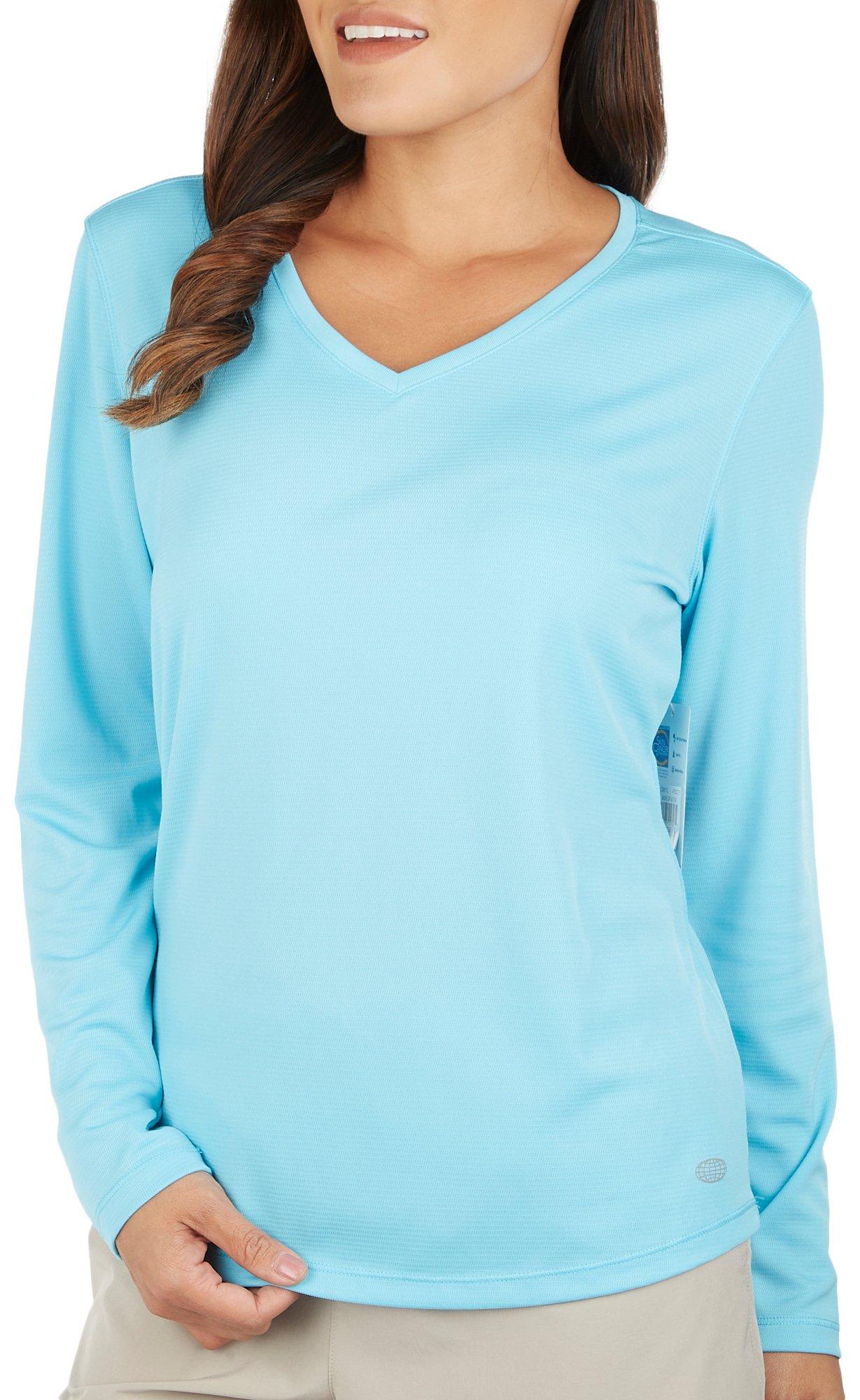 Reel Legends Womens Solid Freeline Long Sleeve Top - Turquoise - Medium