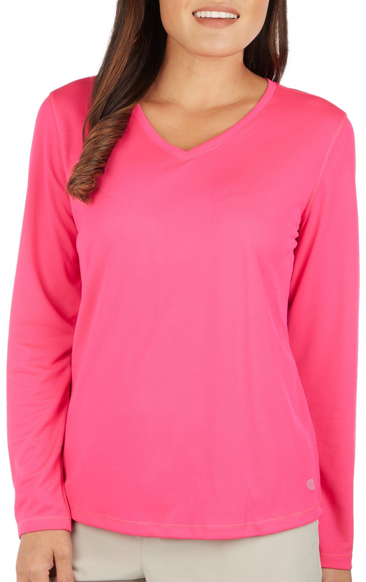 Reel Legends Womens Solid Freeline Long Sleeve Top - Pink Glow - Medium
