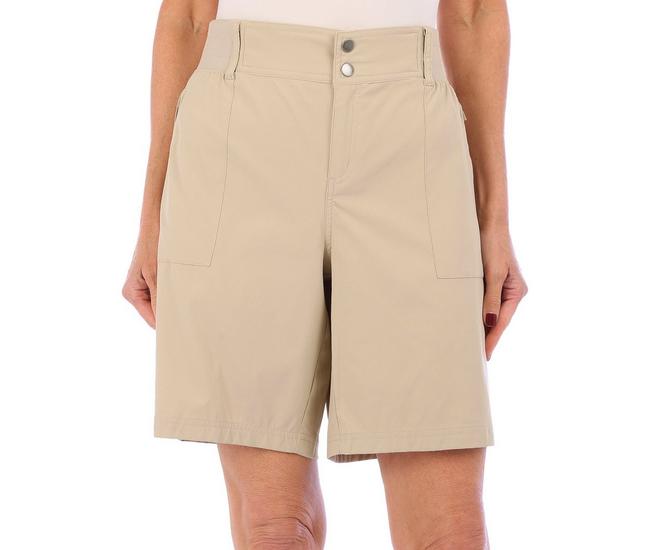 Reel Legends Womens 9 in. Solid Woven Zip Pocket Shorts