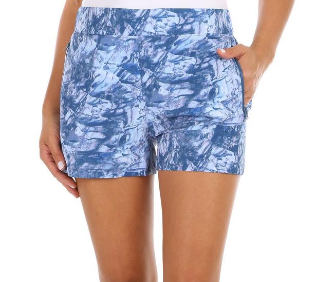 Reel Legends Womens 3 in. Pieced Leaves Woven Shorts - Blue Multi - X-Large