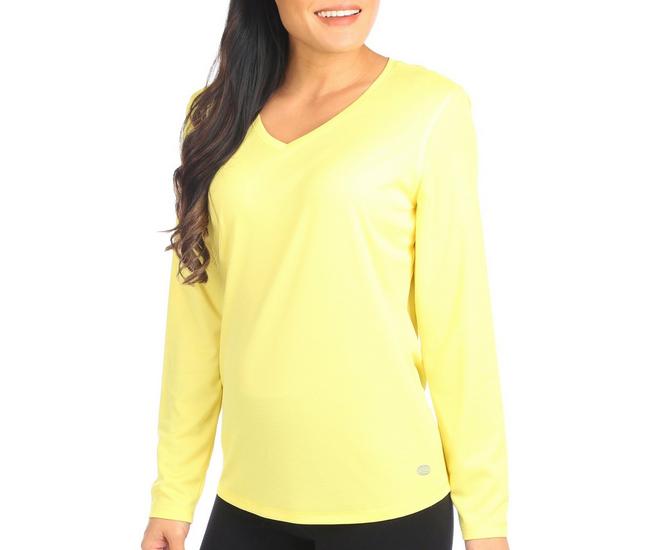 Reel Legends Womens Solid Freeline Long Sleeve Top - Bright Yellow - Small