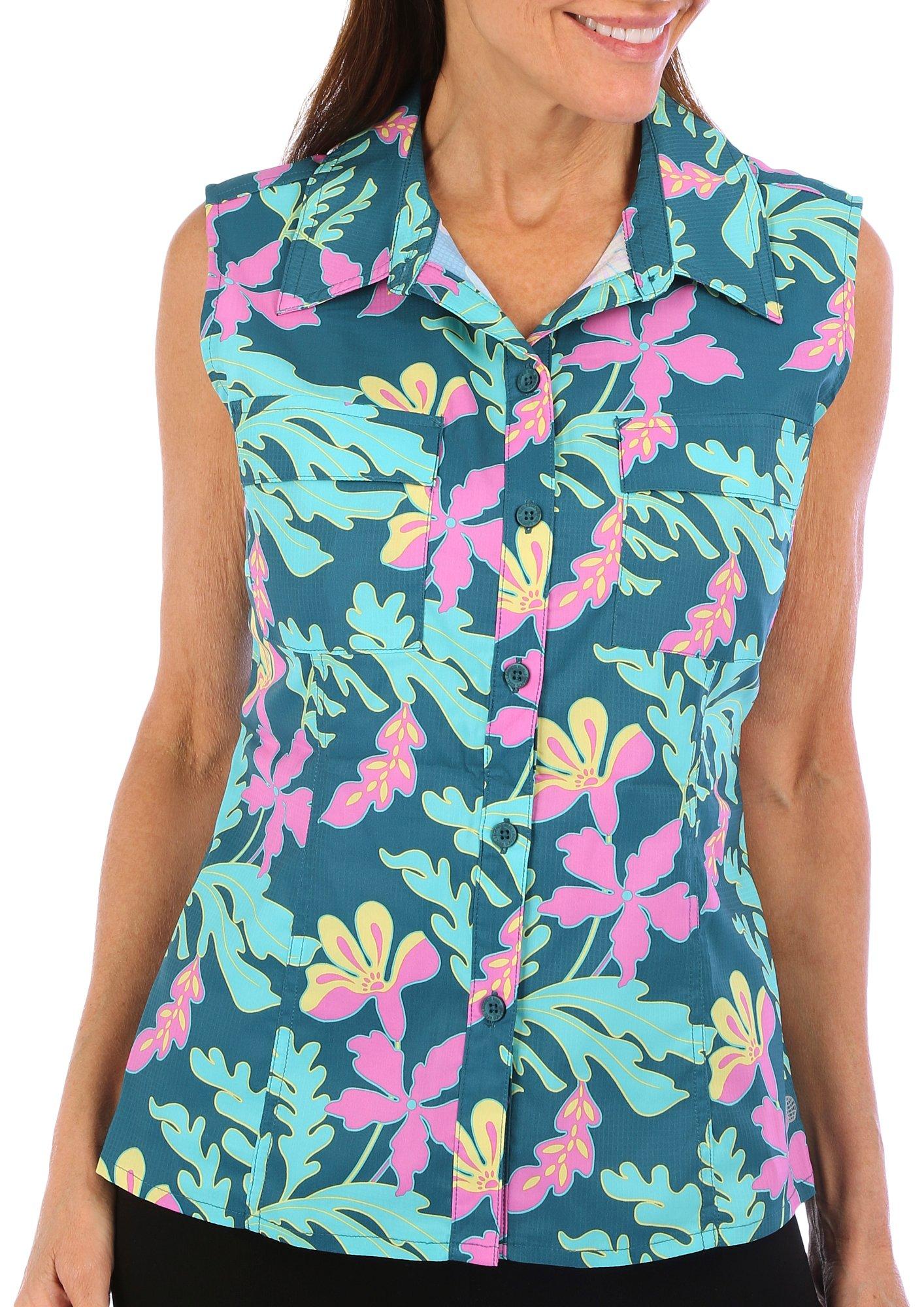 Reel Legends Womens KEEP IT COOL active floral fishing tank top, size XS