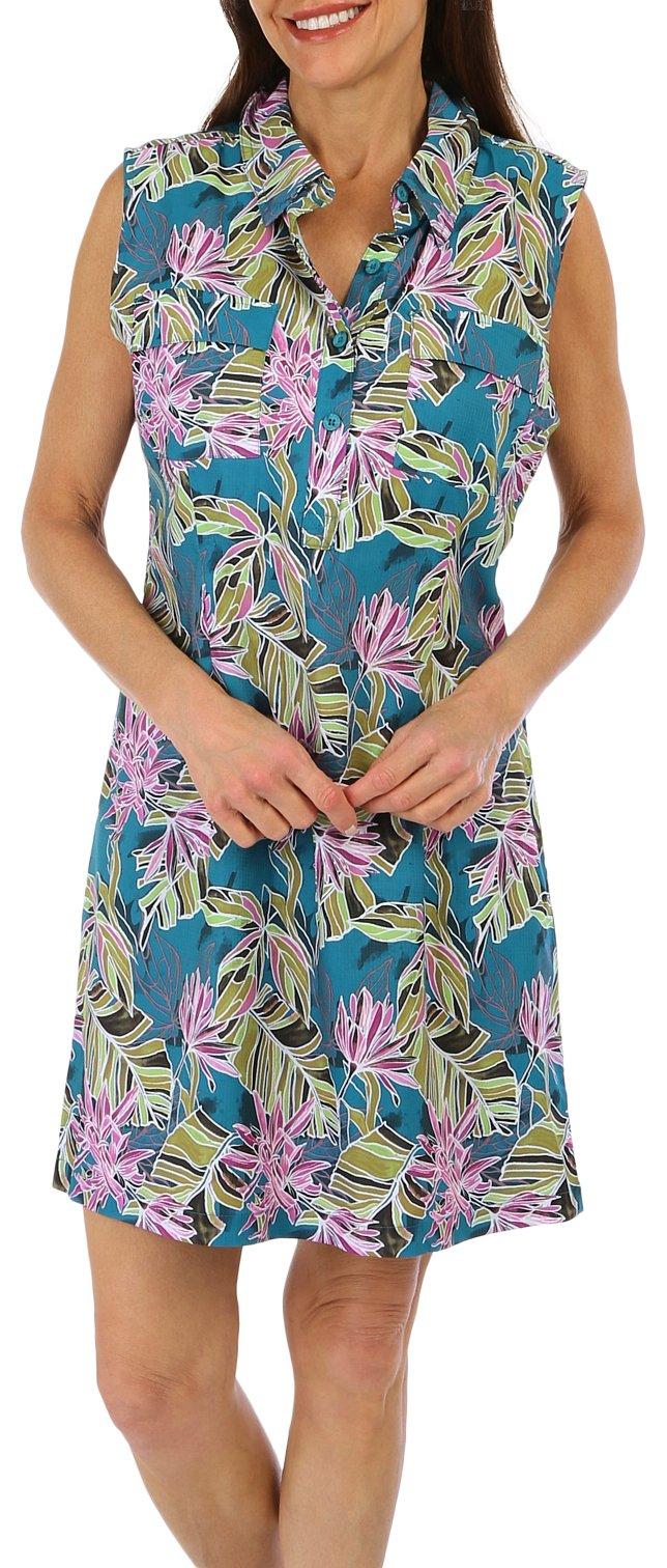 Reel Legends Womens Seaweed Floral Sleeveless Dress Small Green Multi at   Women's Clothing store