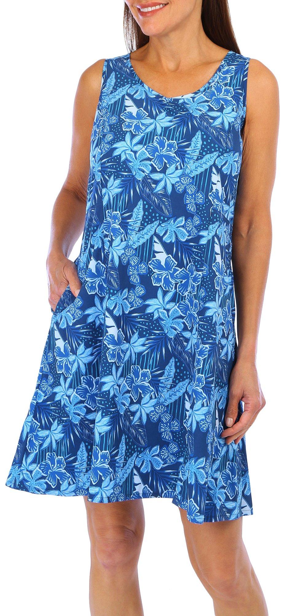 Reel Legends Womens Tropical Print Pocket Tank Dress