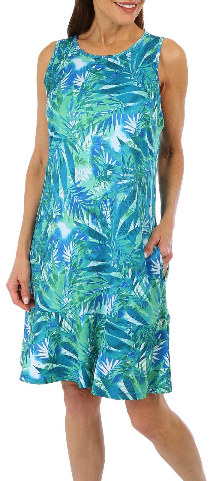 Womens Tropical Design Pocket Tank Dress