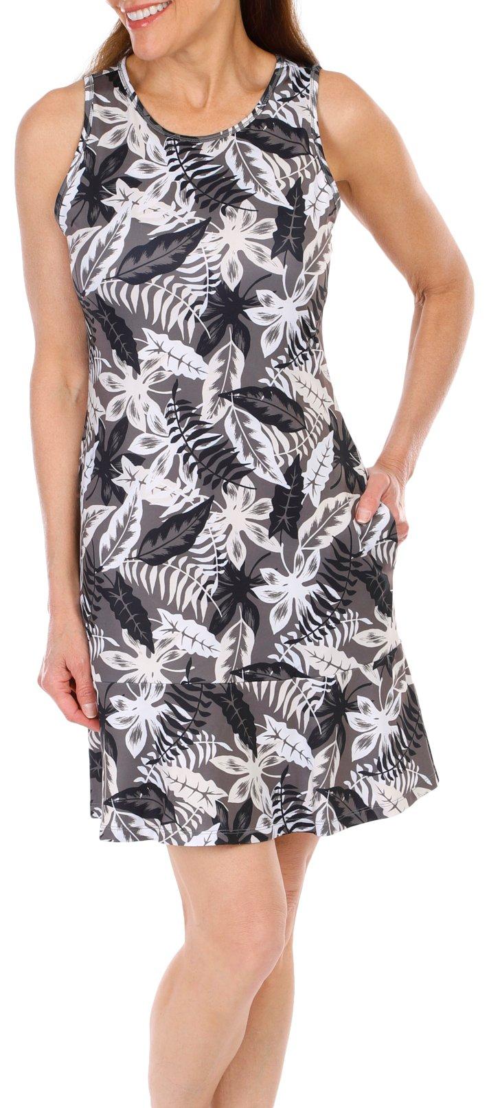 Womens Botanical Design Pocket Tank Dress
