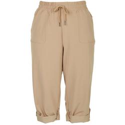 Womens Solid Pull-On Roll Cuff Capris