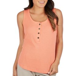 Womens Solid Ribbed Sleeveless Button Tank