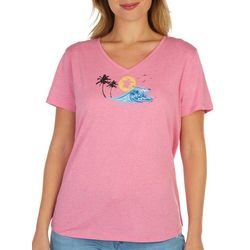 Reel Legends Womens Sunset Turtle V Neck T-Shirt
