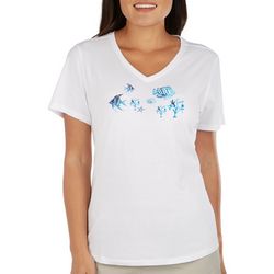 Reel Legends Womens Swimming In The Coral V Neck Tee